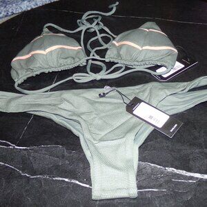 TAVIK Swimsuit Set LEA & ALI Size Large NWT $110  Grey & Peach Stripes